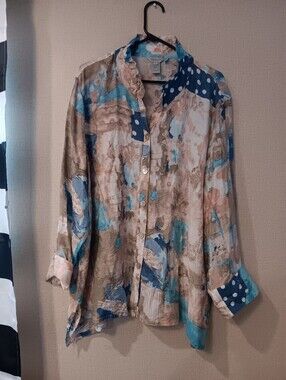 Multiples Blue & Beige Mixed-Print Button-Down Shirt
